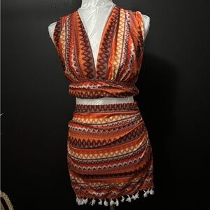 PacSun Orange and Brown Patterned Mini Skirt